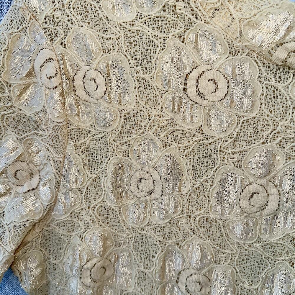Vtg Floral Sheer Stretch Lace Mock Neck Layering Top Bridal Festival Coquette - Picture 7 of 10